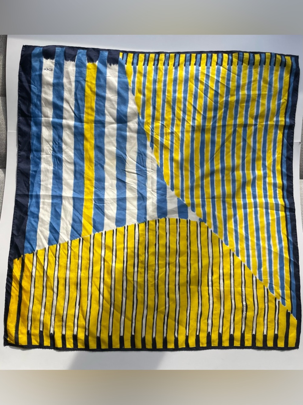 Echo Abstract Stripe Scarf Blue Yellow Silk Blend Square Scarf - Picture 2 of 4